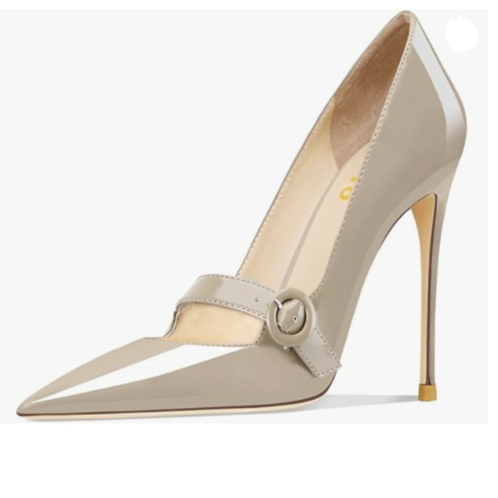 Pointed Toe Mary Jane Stiletto Pump in Taupe